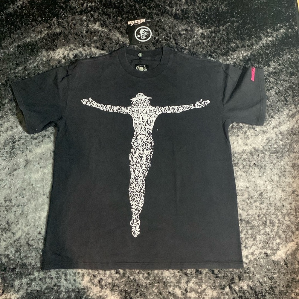 Hellstar QR Christ Jesus QR Code Graphic T-Shirt Washed Black Men’s Size Large